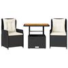 vidaXL 3 pcs conjunto de bistrô com almofadões vime PE preto
