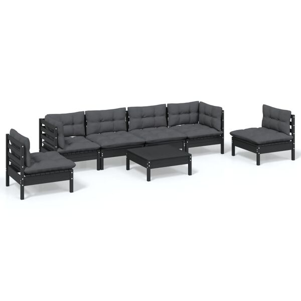 vidaXL 7 pcs conjunto lounge jardim c/ almofad&otilde;es pinho maci&ccedil;o