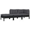 vidaXL 3 pcs conjunto lounge jardim c/ almofad&otilde;es pinho maci&ccedil;o preto