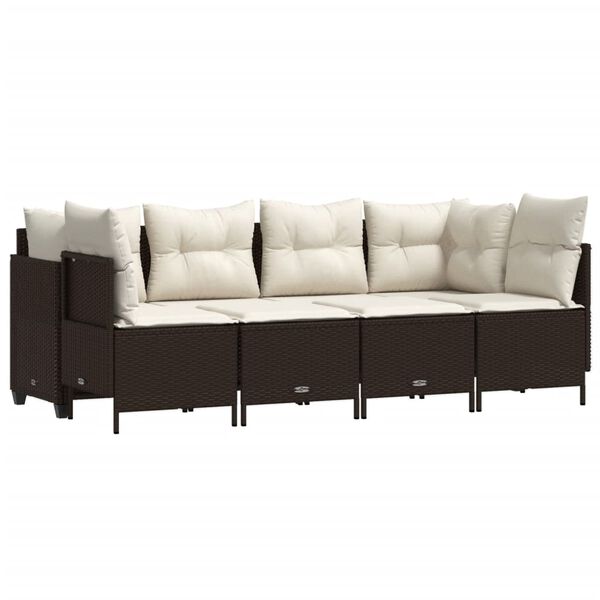 vidaXL 5 pcs conjunto sof&aacute;s p/ jardim c/ almofad&otilde;es vime PE castanho