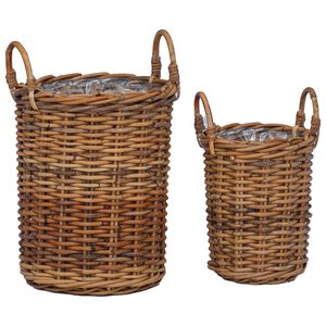 vidaXL Cesta de Plantas com armazenamento 2 pcs Castanho Rattan Kubu