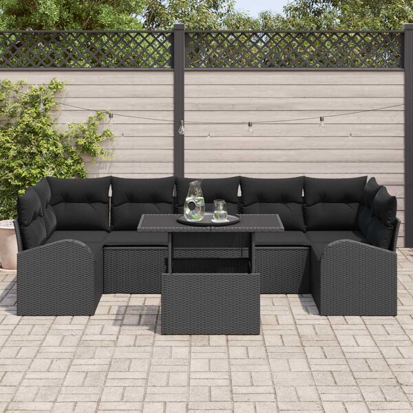 vidaXL Conjunto de Sof&aacute; de Jardim 8 pcs Preto Rattan de Polipropileno