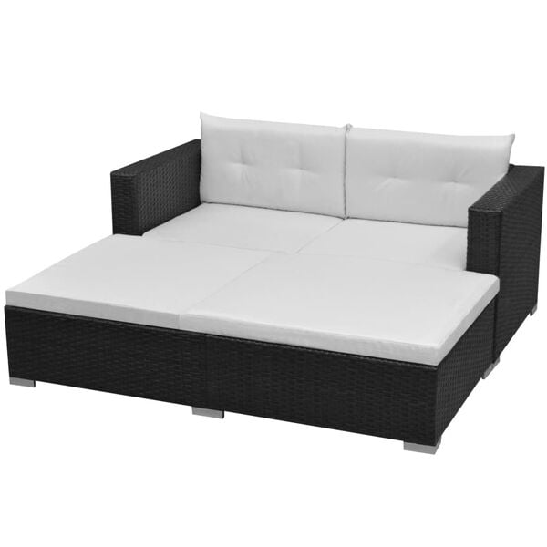 vidaXL 3 pcs conjunto lounge de jardim c/ almofadões vime PE preto