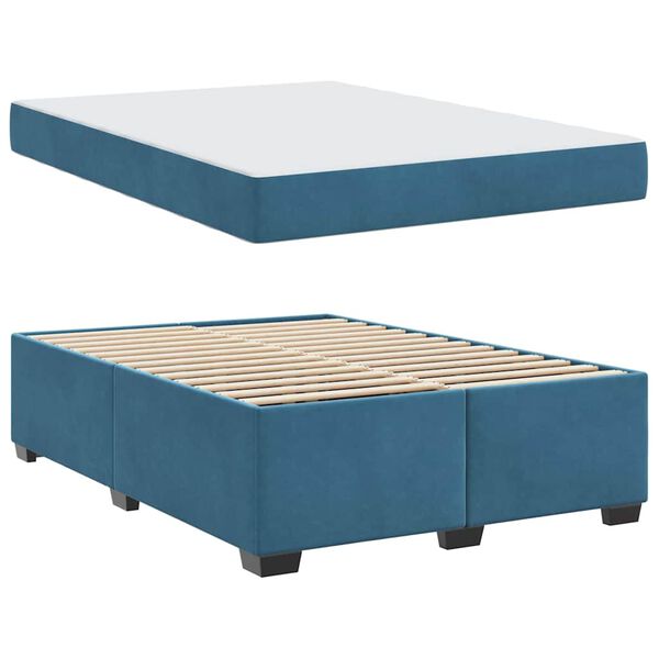 vidaXL Estrutura da Cama com colch&atilde;o Azul Escuro 160 x 200 cm tecido