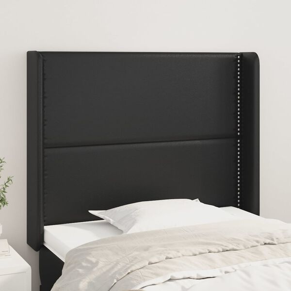 vidaXL Cabeceira de cama c/ abas couro artif. 103x16x118/128 cm preto