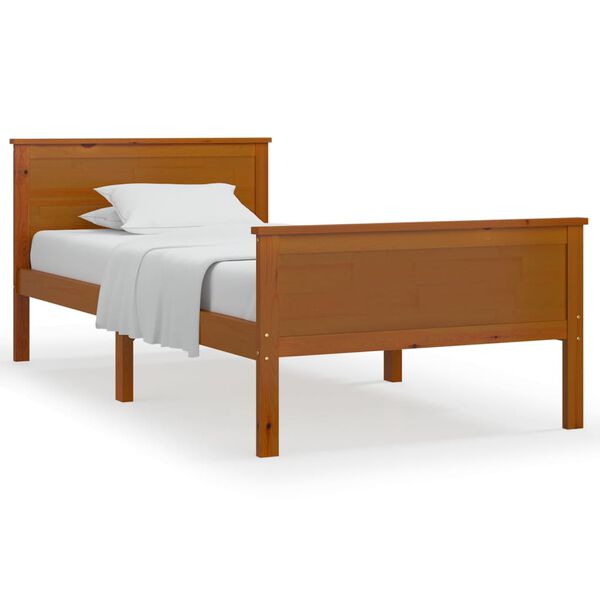 vidaXL Estrutura de cama 90x200 cm pinho maci&ccedil;o castanho mel