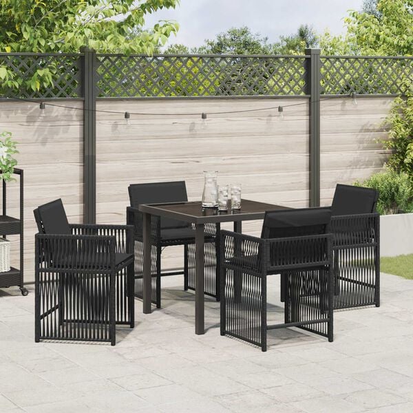 vidaXL Conjunto de Jantar para Jardim 5 pcs Preto vime PE