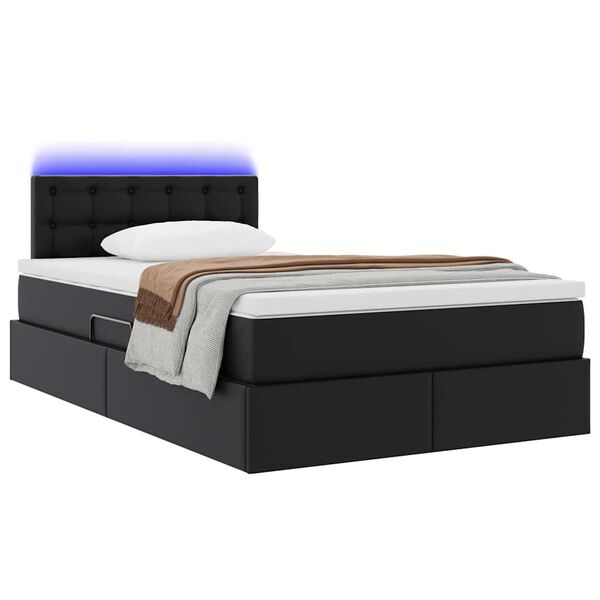 vidaXL Cama com arruma&ccedil;&atilde;o e LED Preto 120 x 190 cm Couro Sint&eacute;tico
