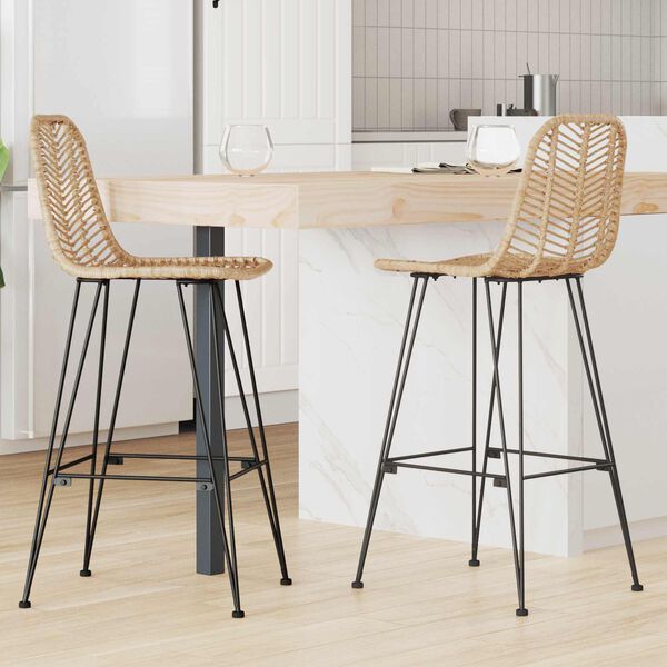vidaXL Cadeira de Bar 2 pcs Natural 44,5 x 53 x 111 cm Rattan e Ferro