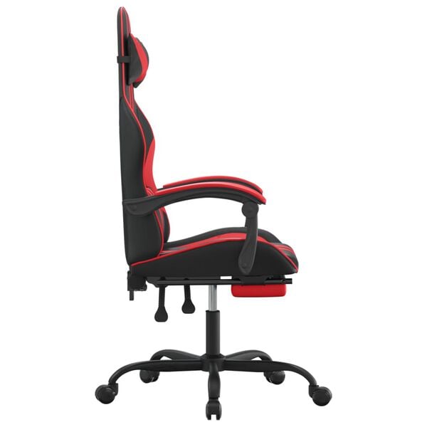 vidaXL Cadeira gaming c/ apoio p&eacute;s couro artificial preto e vermelho