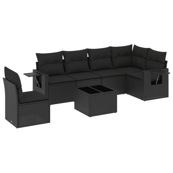 vidaXL 7 pcs conjunto de sof&aacute;s p/ jardim c/ almofad&otilde;es vime PE preto