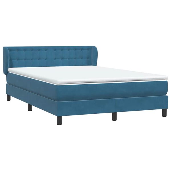 vidaXL Cama com molas/colch&atilde;o 140x210 cm veludo azul-escuro