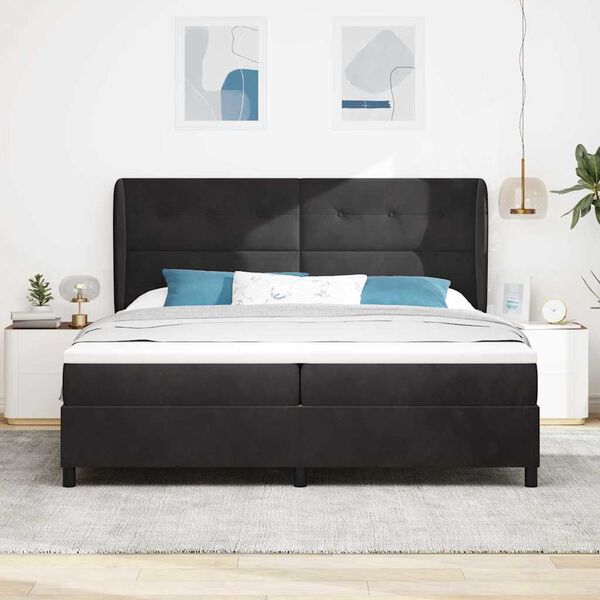vidaXL Cama Box com colch&atilde;o com cabeceira Preto 200 x 200 cm Veludo