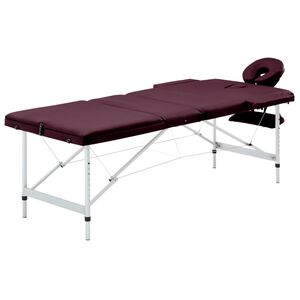 vidaXL Mesa de massagens dobr&aacute;vel 3 zonas alum&iacute;nio roxo escuro