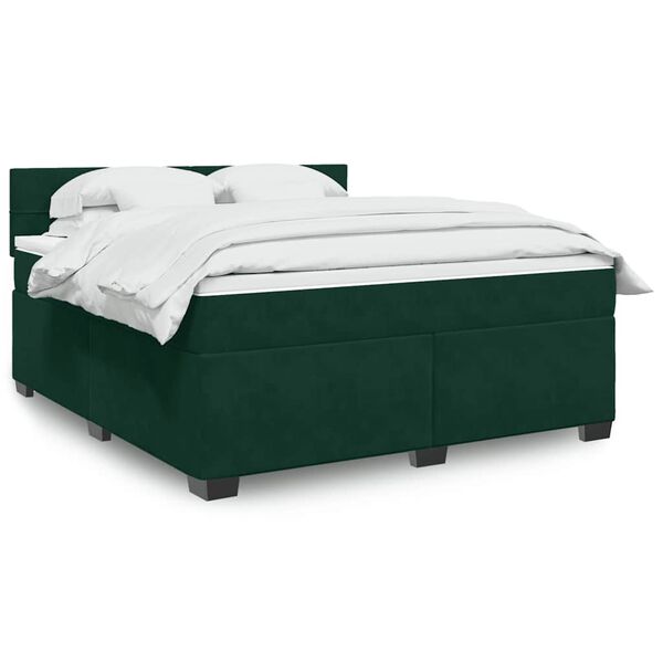 vidaXL Cama com molas/colch&atilde;o 180x200 cm veludo verde-escuro
