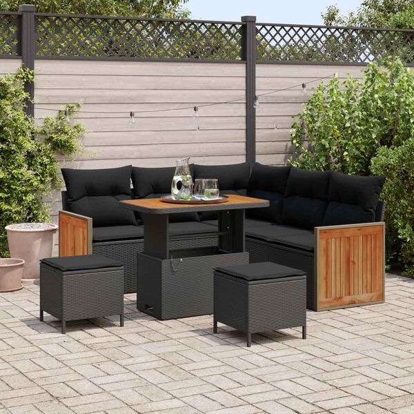vidaXL Conjunto de Sof&aacute; de Jardim 8 pcs Preto vime PE