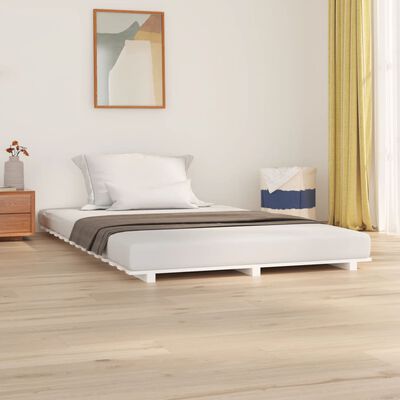 vidaXL Estrutura de cama 135x190 cm madeira de pinho maciça branco