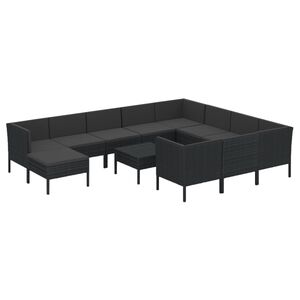 vidaXL 12 pcs conjunto lounge de jardim c/ almofad&otilde;es vime PE preto