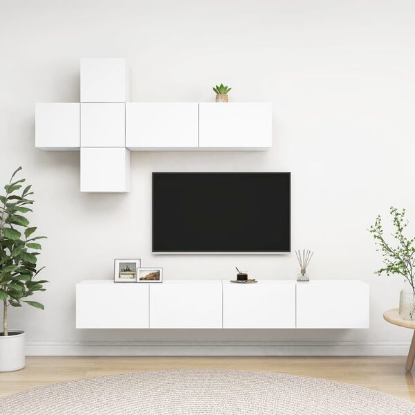 vidaXL 7 pcs conjunto de m&oacute;veis de TV contraplacado branco