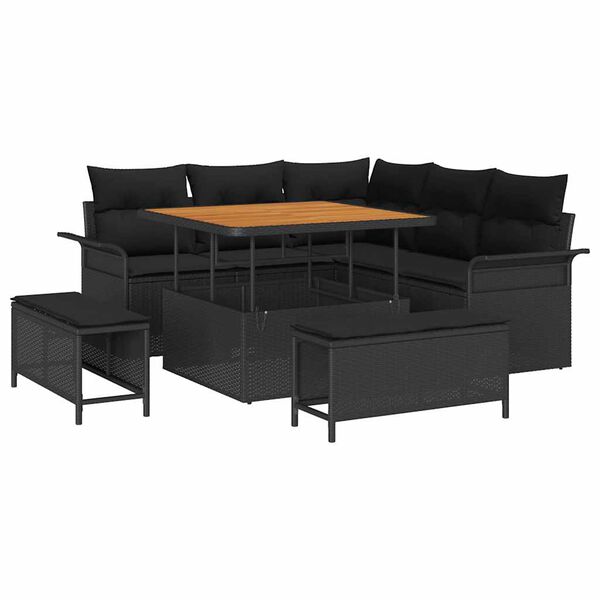 vidaXL Conjunto de Sof&aacute; de Jardim com almofada 8 pcs Preto vime PE