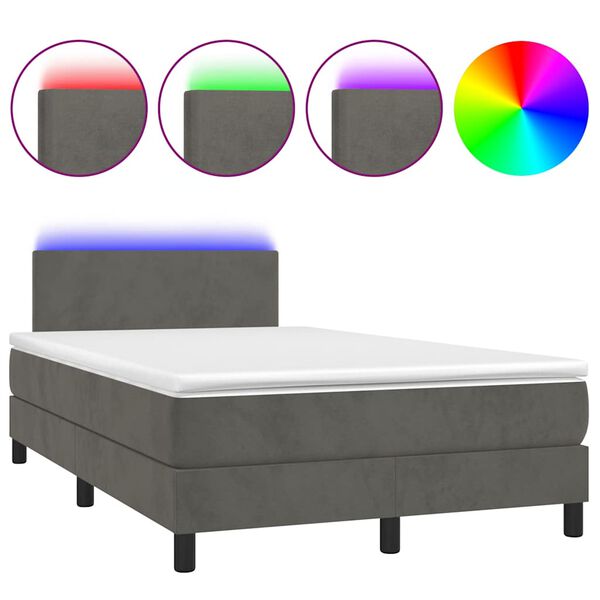 vidaXL Cama box spring colch&atilde;o LED 120x190cm couro artif. cinza-escuro