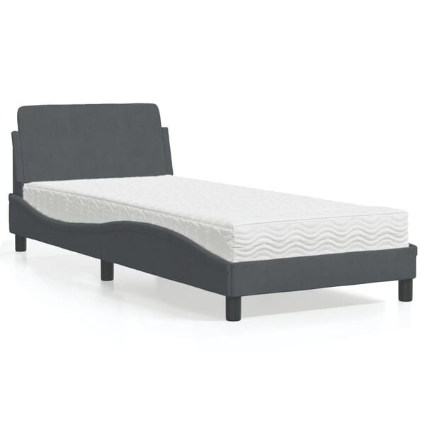 vidaXL Cama com colch&atilde;o Dover 90x200 cm veludo cinzento-escuro