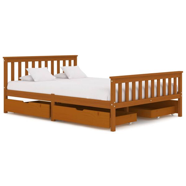 vidaXL Estrutura cama c/ 4 gavetas 140x200cm pinho maci&ccedil;o castanho mel