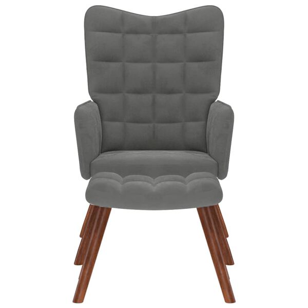 vidaXL Cadeira Relaxante com Banco em Veludo Cinza Escuro