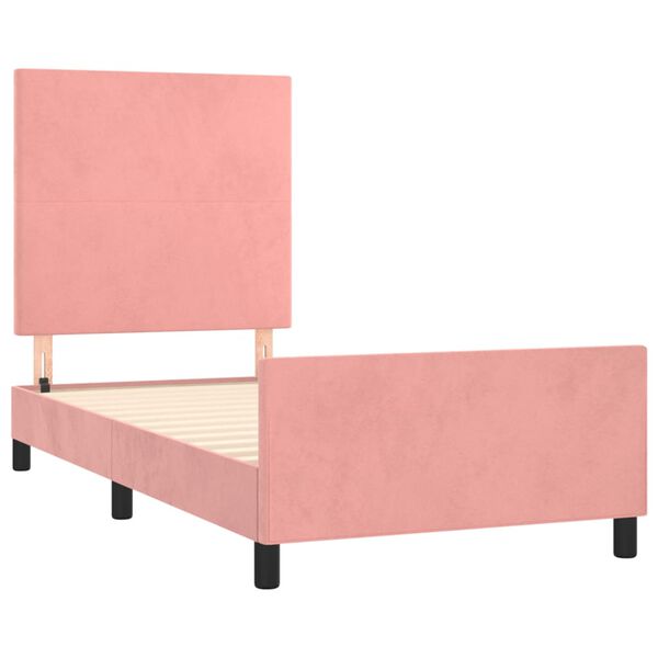 vidaXL Estrutura de cama c/ cabeceira 100x200 cm veludo rosa