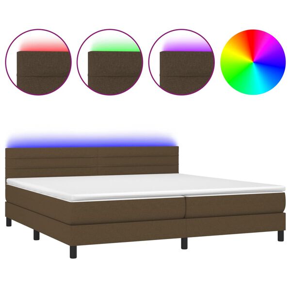 vidaXL Cama box spring c/ colch&atilde;o/LED 200x200cm tecido castanho-escuro