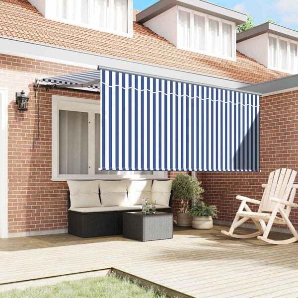 vidaXL Toldo Retr&aacute;til Azul e Branco 300 x 200 cm Poli&eacute;ster e Alum&iacute;nio