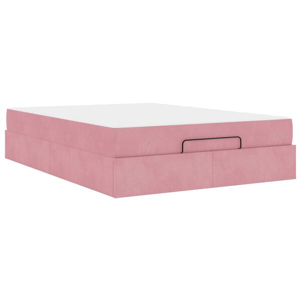 vidaXL Estrutura de cama com colch&atilde;o com colch&atilde;o 2 pcs Rosa Veludo