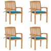 vidaXL Cadeiras de jardim empih&aacute;veis c/ almofad&otilde;es 4 pcs teca maci&ccedil;a