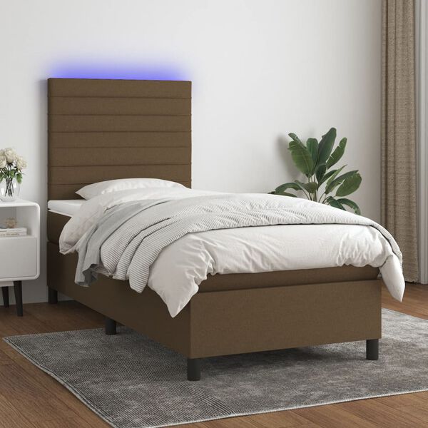 vidaXL Cama box spring c/ colch&atilde;o/LED 90x190 cm tecido castanho-escuro