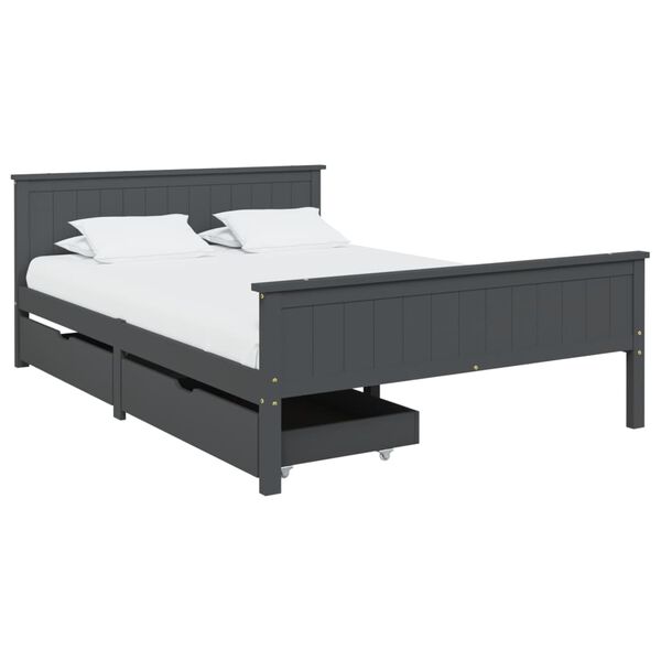 vidaXL Estrutura cama c/ 2 gavetas 140x200cm pinho maci&ccedil;o cinza-escuro