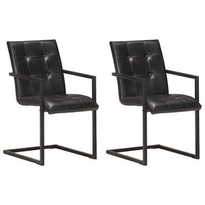 vidaXL Cadeiras de jantar cantilever 2 pcs couro genu&iacute;no preto