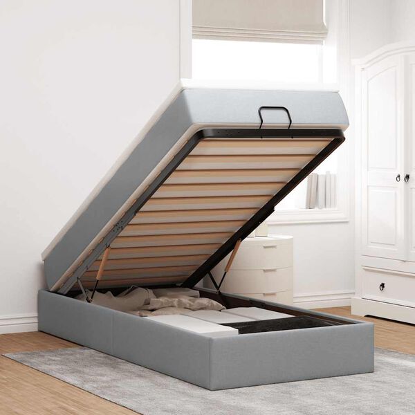 vidaXL Estrutura cama otomana colchão 100x200 cm tecido cinzento claro