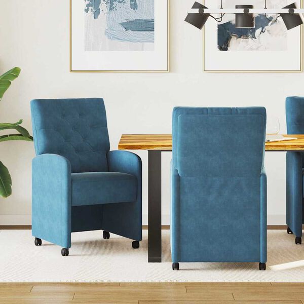 vidaXL Cadeiras de Jantar com Rodas 2 pcs Azul 58 x 67 x 97 cm Veludo