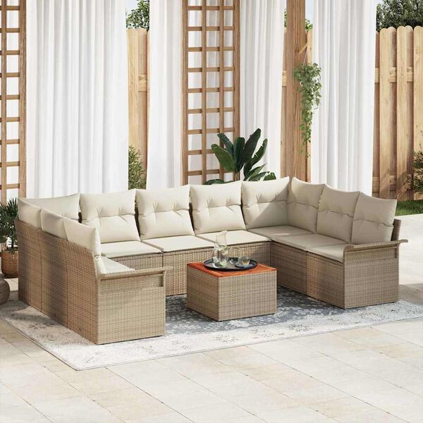 vidaXL Conjunto de Sofá de Jardim 10 pcs Bege Rattan Sintético