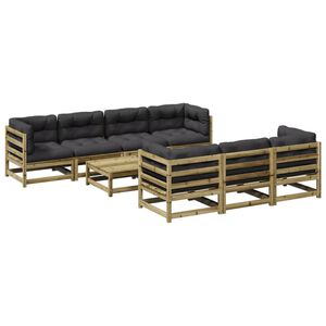 vidaXL 8 pcs conj. sof&aacute;s jardim c/ almofad&otilde;es madeira pinho impregnada