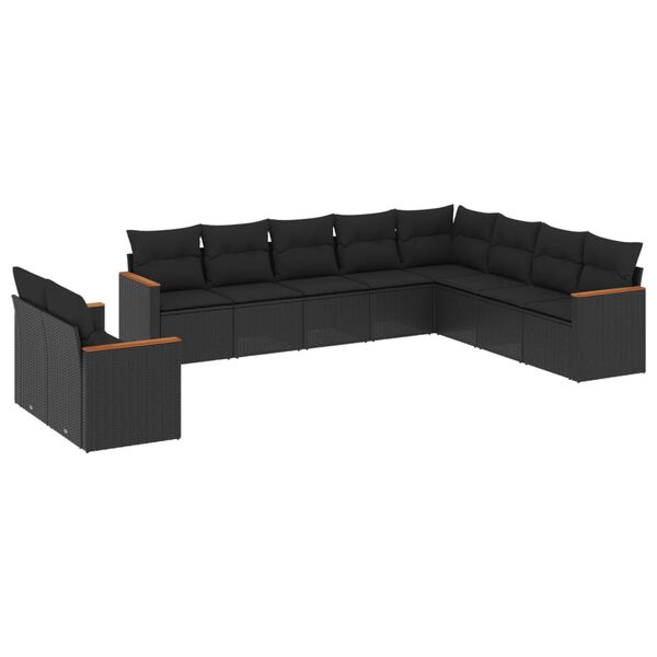 vidaXL 10 pcs conjunto sof&aacute;s de jardim c/ almofad&otilde;es vime PE preto