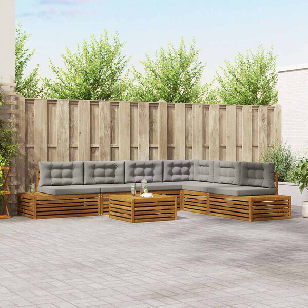 vidaXL Conjunto de Sof&aacute;s para Exterior 7 Pe&ccedil;a Cinza Natural e Claro