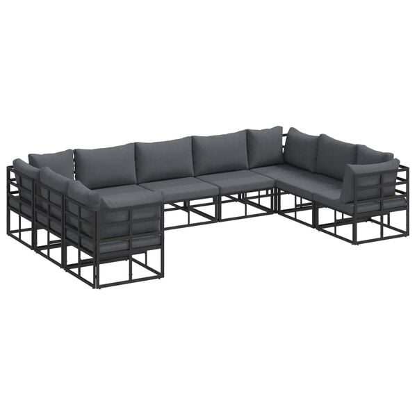 vidaXL Conjunto de Sof&aacute; de Jardim com almofada 9 pcs Preto Alum&iacute;nio