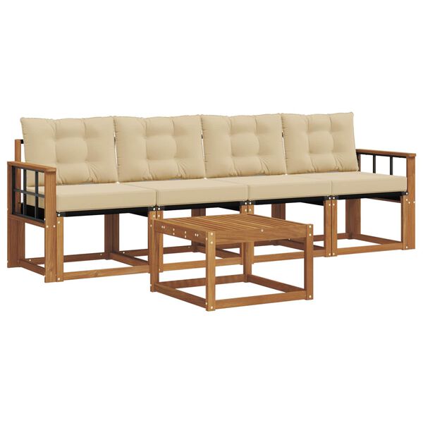 vidaXL Conjunto de Sof&aacute;s para Exterior 5 pcs Natural e Bege