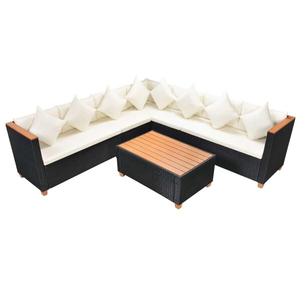vidaXL 5 pcs conjunto lounge de jardim c/ almofadões vime PE preto