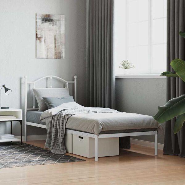 vidaXL Estrutura de cama com cabeceira 90x190 cm metal branco