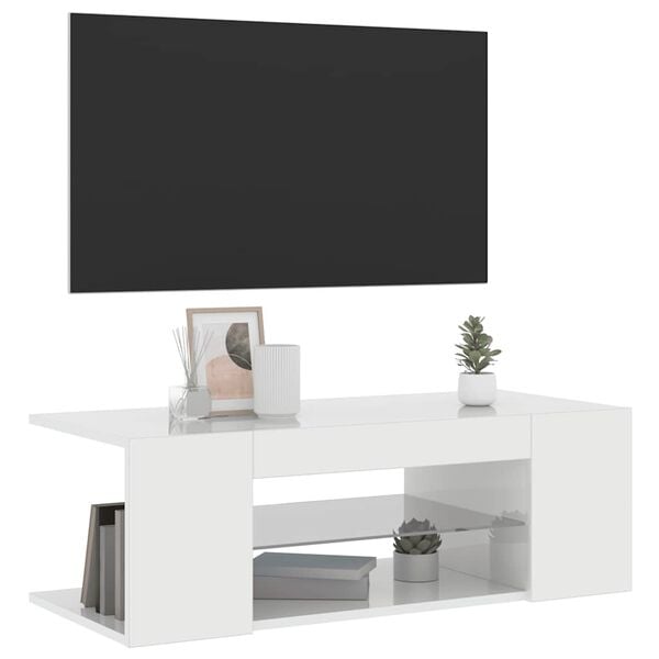 vidaXL Móvel de TV com luzes LED 90x39x30 cm branco brilhante