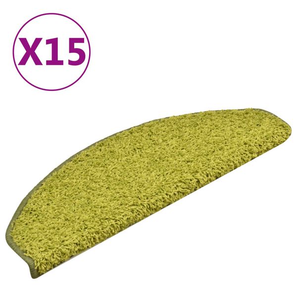 vidaXL Tapetes de escada 15 peças 65x21x4 cm verde semicircular grande