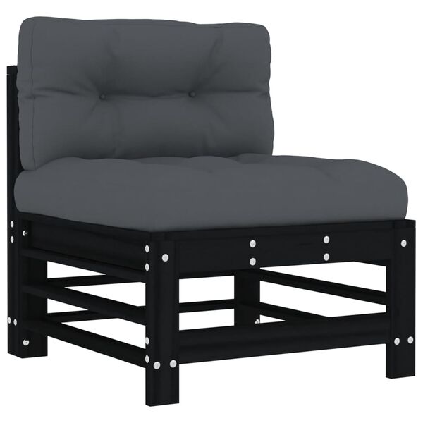 vidaXL 7 pcs conjunto lounge jardim c/ almofad&otilde;es madeira maci&ccedil;a preto