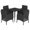 vidaXL 5 pcs conjunto de jantar p/ jardim c/ almofad&otilde;es vime PE preto